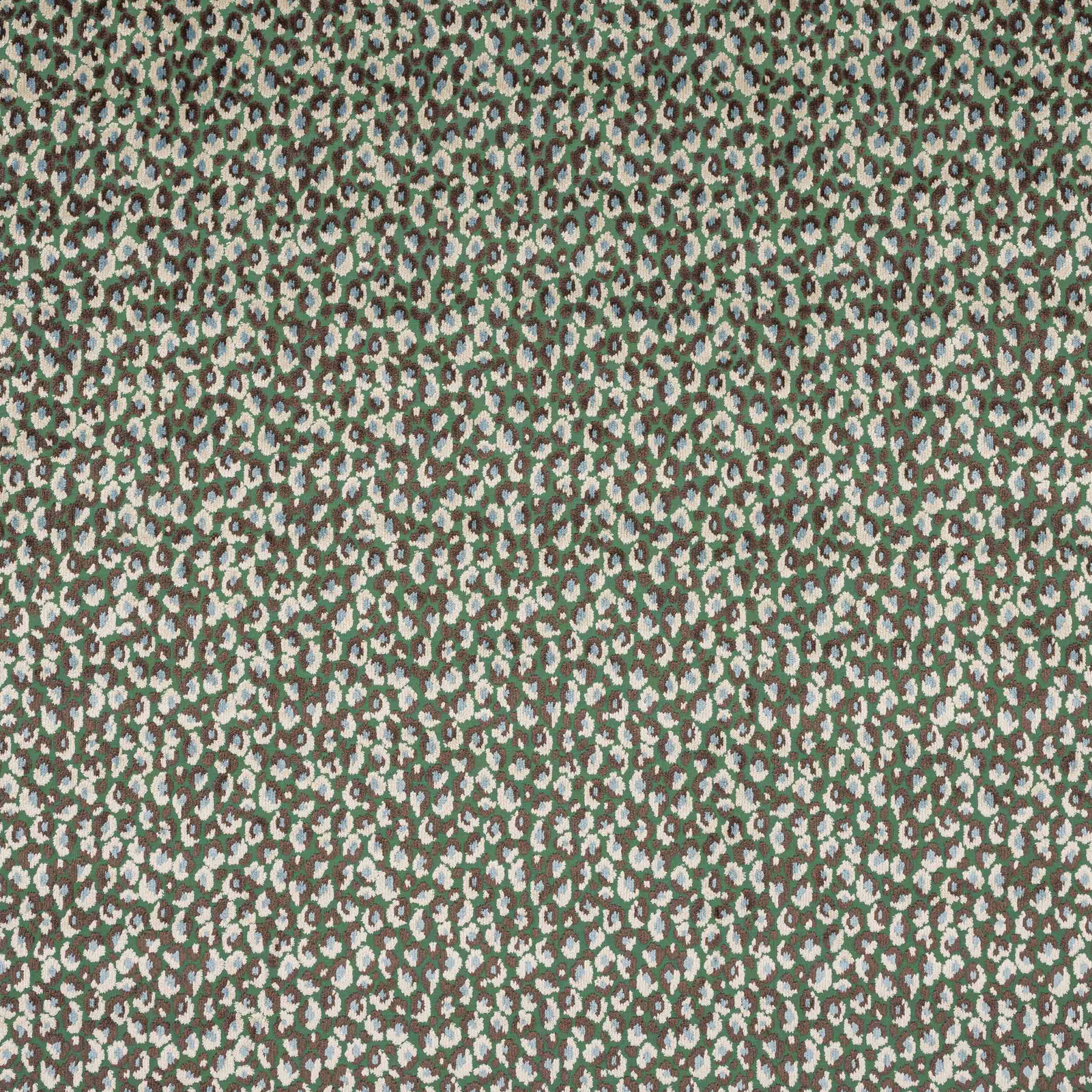 Close-up of Cleo fabric in muted taupe green with tiny cream flecks and dense textured pattern