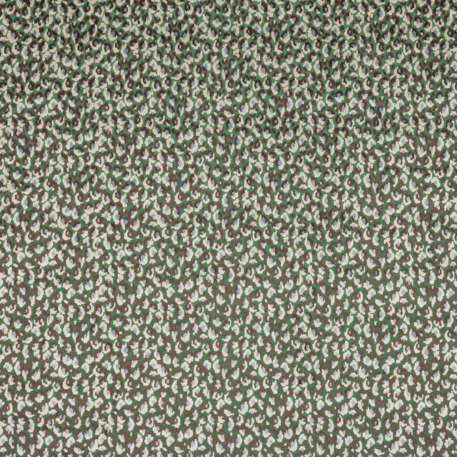 Close-up of Cleo fabric in muted taupe green with tiny cream flecks and dense textured pattern