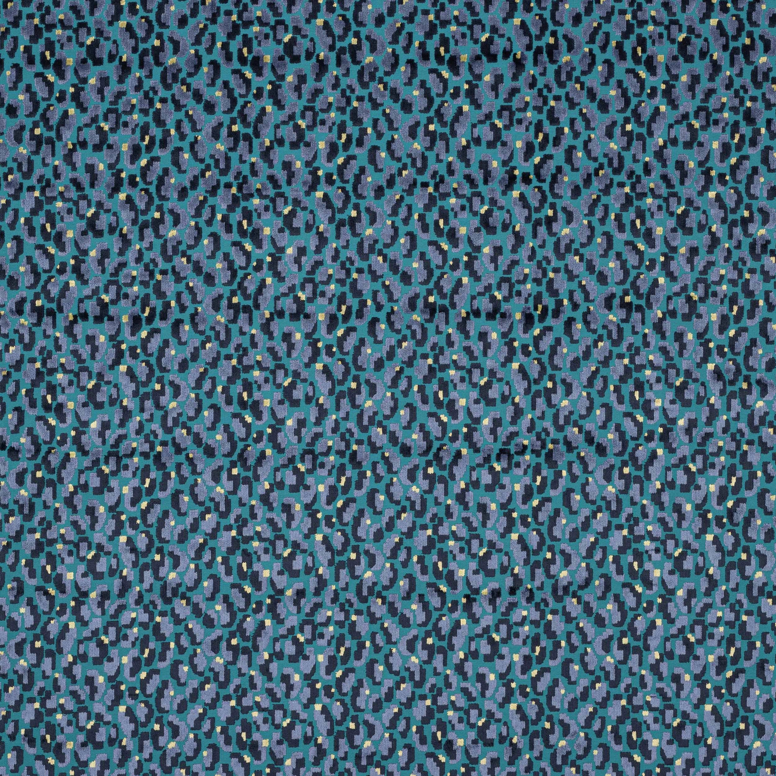 Abstract small-scale teal and blue patterned fabric swatch with darker flecks
