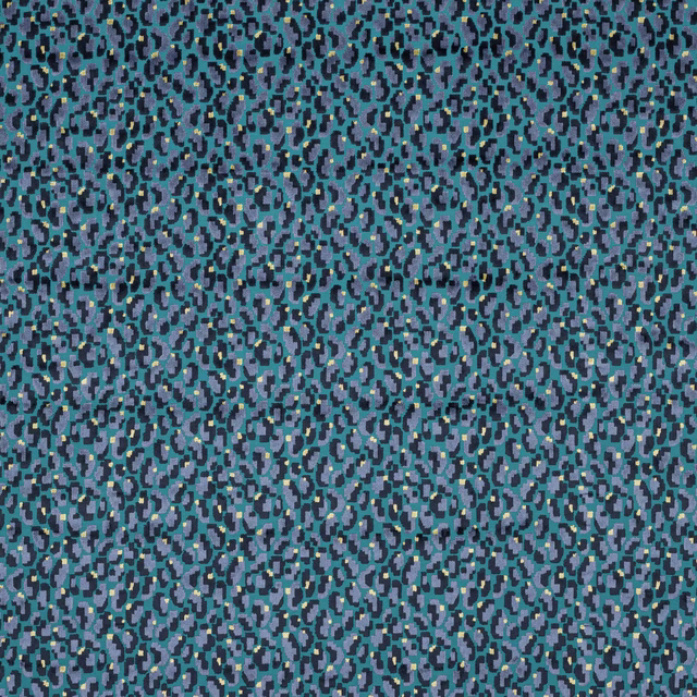 Abstract small-scale teal and blue patterned fabric swatch with darker flecks