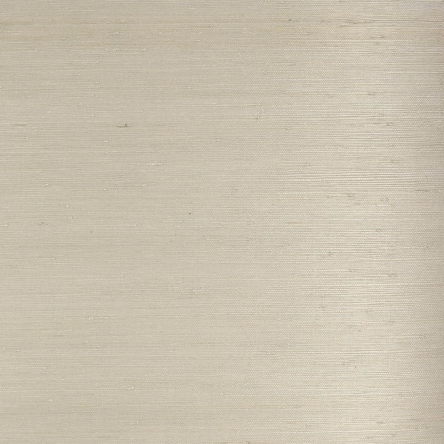 Pale greige grasscloth wallpaper with fine horizontal ridges and natural slubs