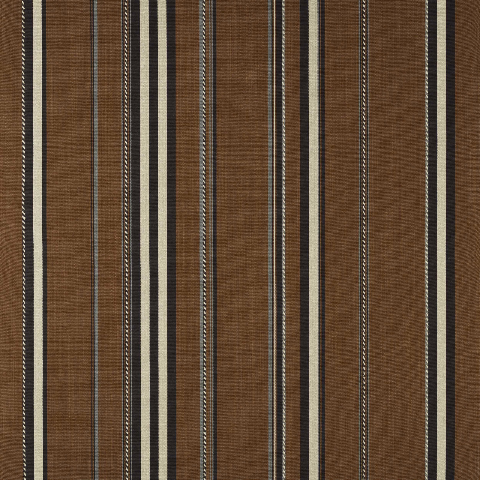 Vertical terracotta stripe fabric with cream and dark brown pinstripes