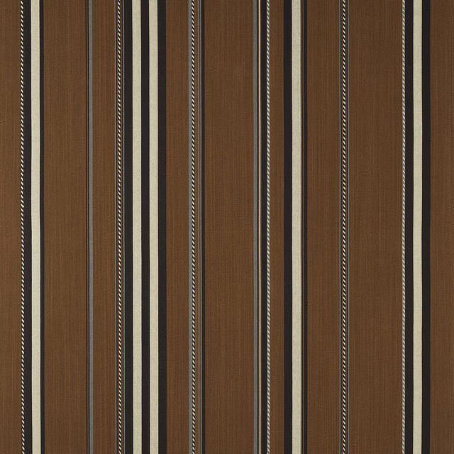 Vertical terracotta stripe fabric with cream and dark brown pinstripes