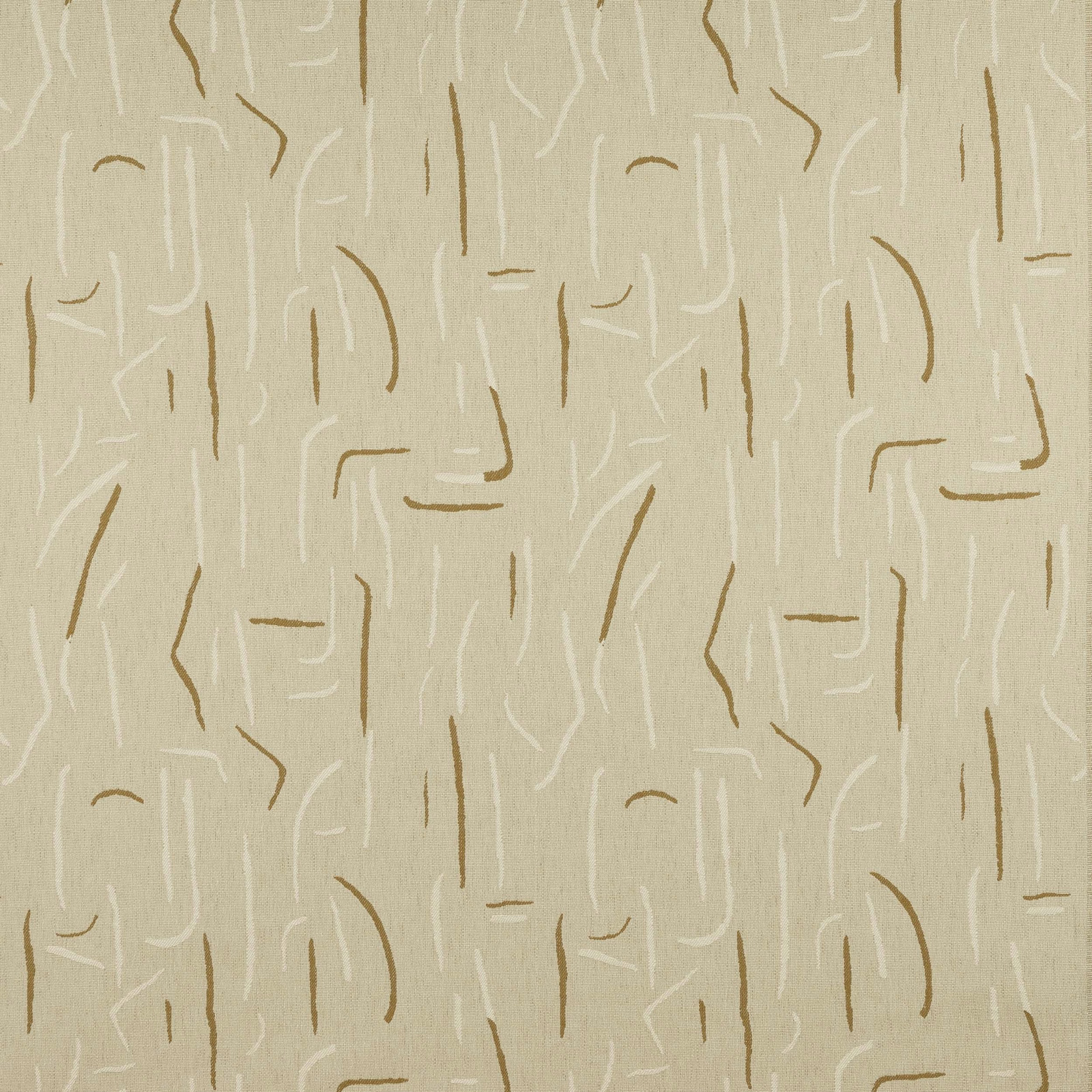 Cream abstract woven fabric with curry-gold linear marks and soft ivory strokes