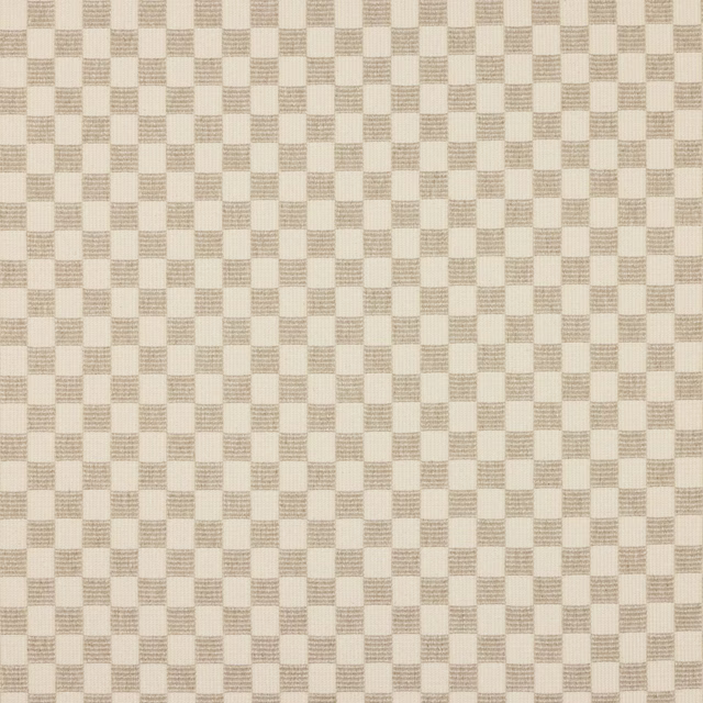 Close-up of a soft cream woven check fabric with subtle linen texture