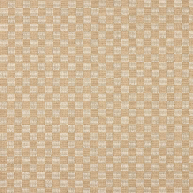 Pale sand beige checked woven fabric with a small textured grid