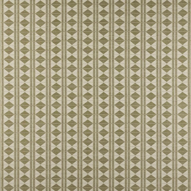 Warm beige geometric fabric with small diamond motifs and vertical bands