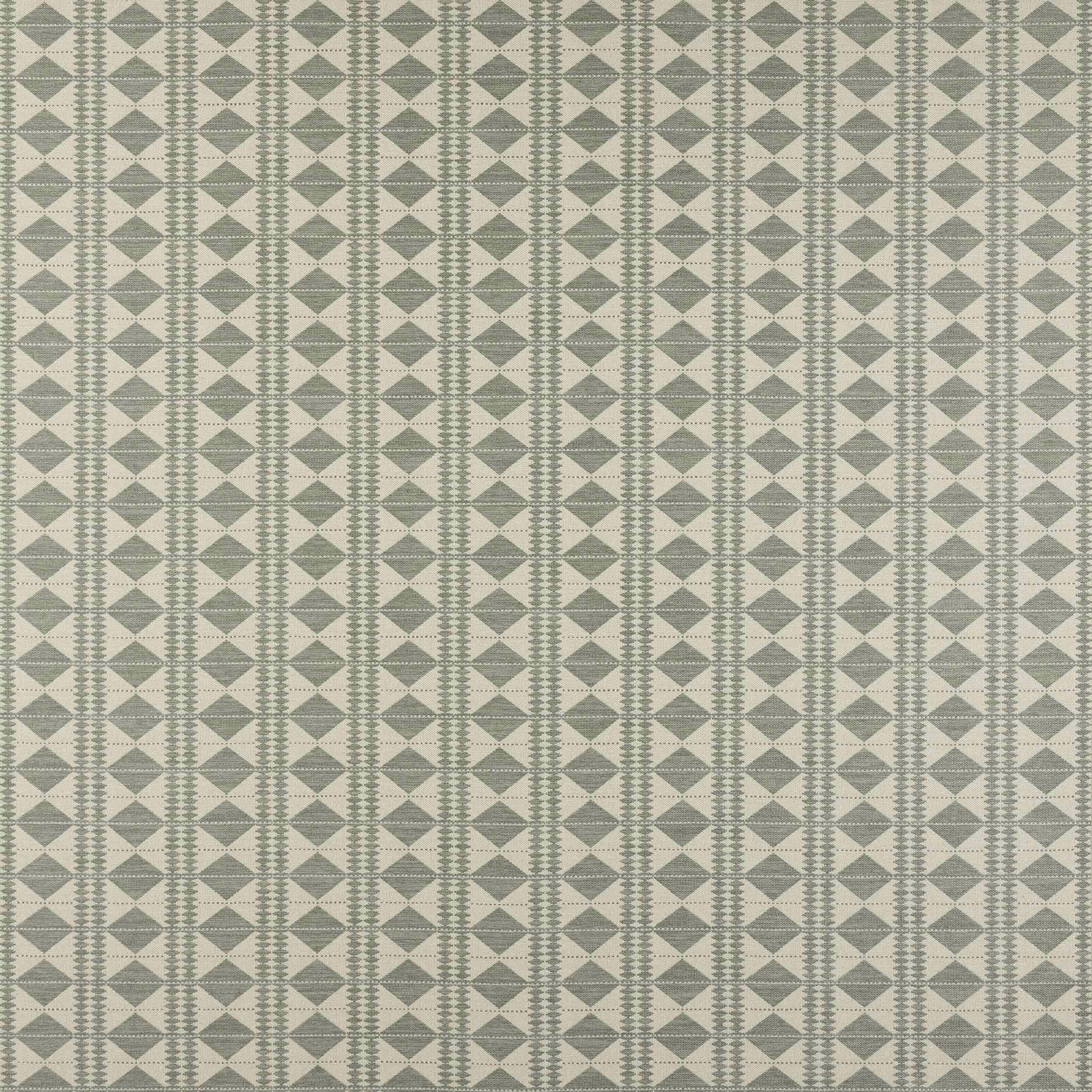 Pale sea-glass green geometric woven fabric with beige ground and diamond lattice pattern
