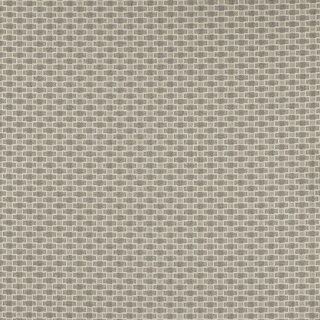 Close-up of a small geometric ivory and beige woven fabric with tiny block pattern