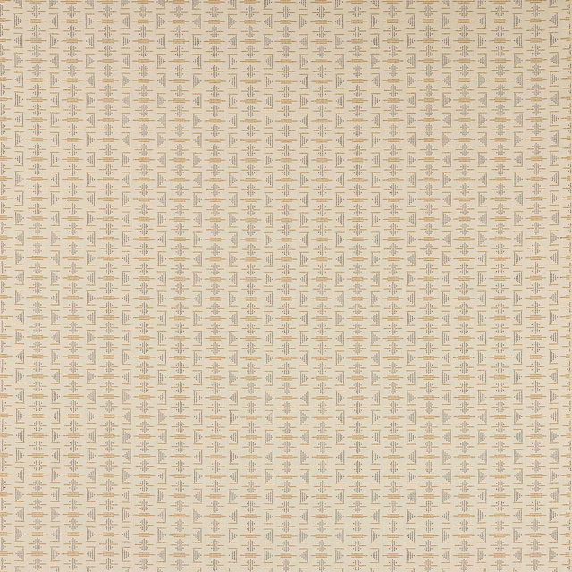Ivory geometric woven fabric with small repeated square motif and fine grey-beige detailing