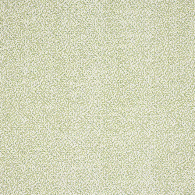 Small-scale leaf-green printed fabric on a pale ground with tiny scattered motif