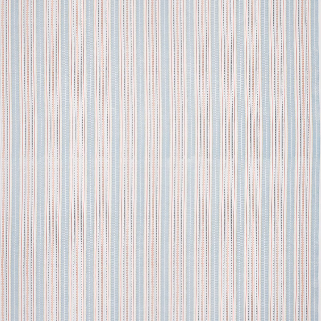 Pale blue and cream narrow vertical stripes on a lightly textured linen-cotton fabric