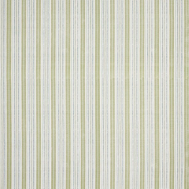 Soft sage green vertical stripe fabric with fine dotted detail on a pale ground
