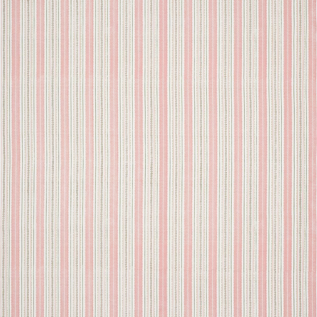 Pale blush-red and cream vertical stripe linen-cotton fabric swatch with fine dotted lines
