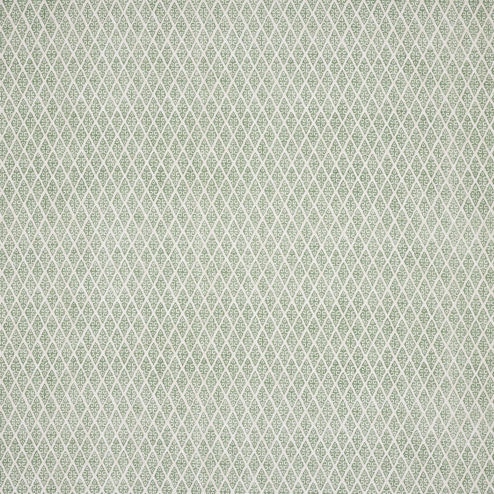 Small sage green geometric print on a pale ground, tightly repeated