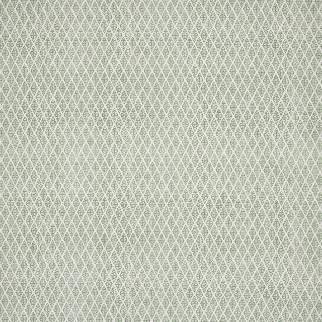 Small sage green geometric print on a pale ground, tightly repeated
