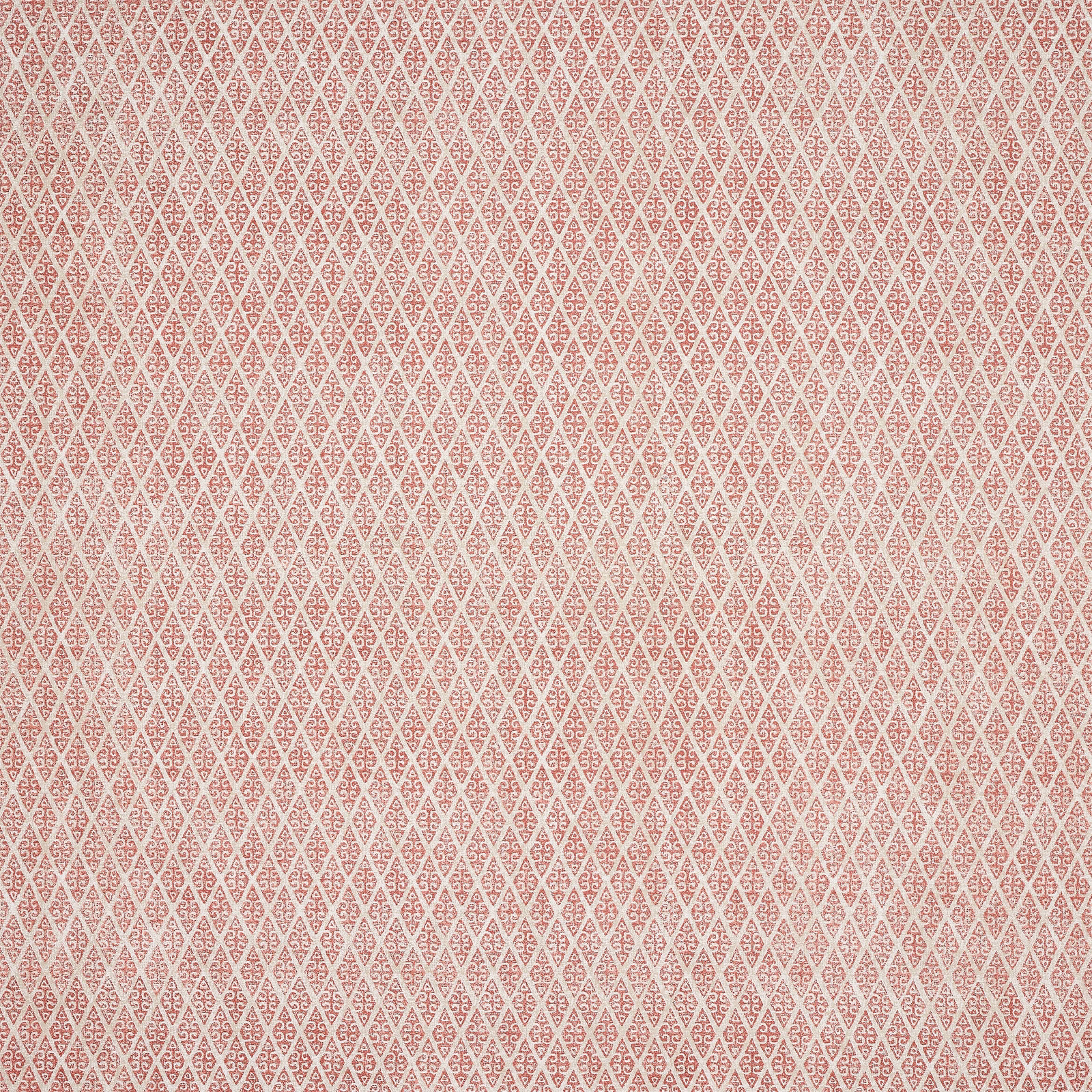 Pale diamond lattice fabric swatch in soft dusty red and cream