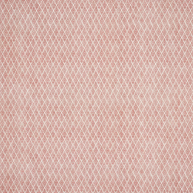 Pale diamond lattice fabric swatch in soft dusty red and cream