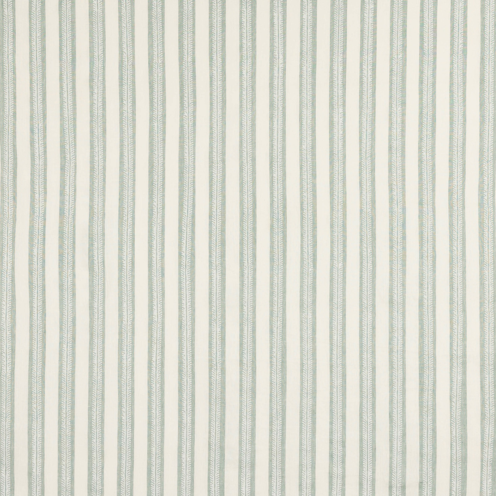 Pale aqua vertical striped linen swatch with fine chevron edging