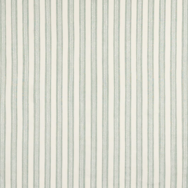 Pale aqua vertical striped linen swatch with fine chevron edging