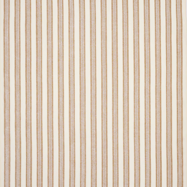 Vertical caramel and cream linen stripe with fine leaf-like inner detailing