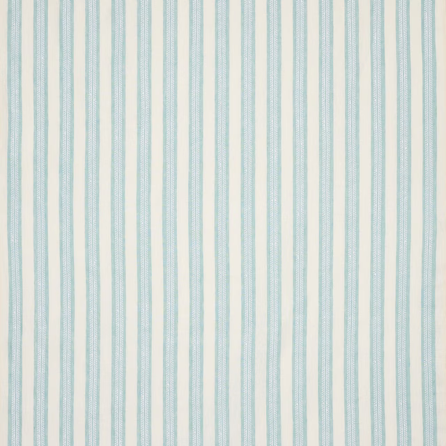 Pale duck egg blue and ivory vertical linen stripe with fine herringbone detail
