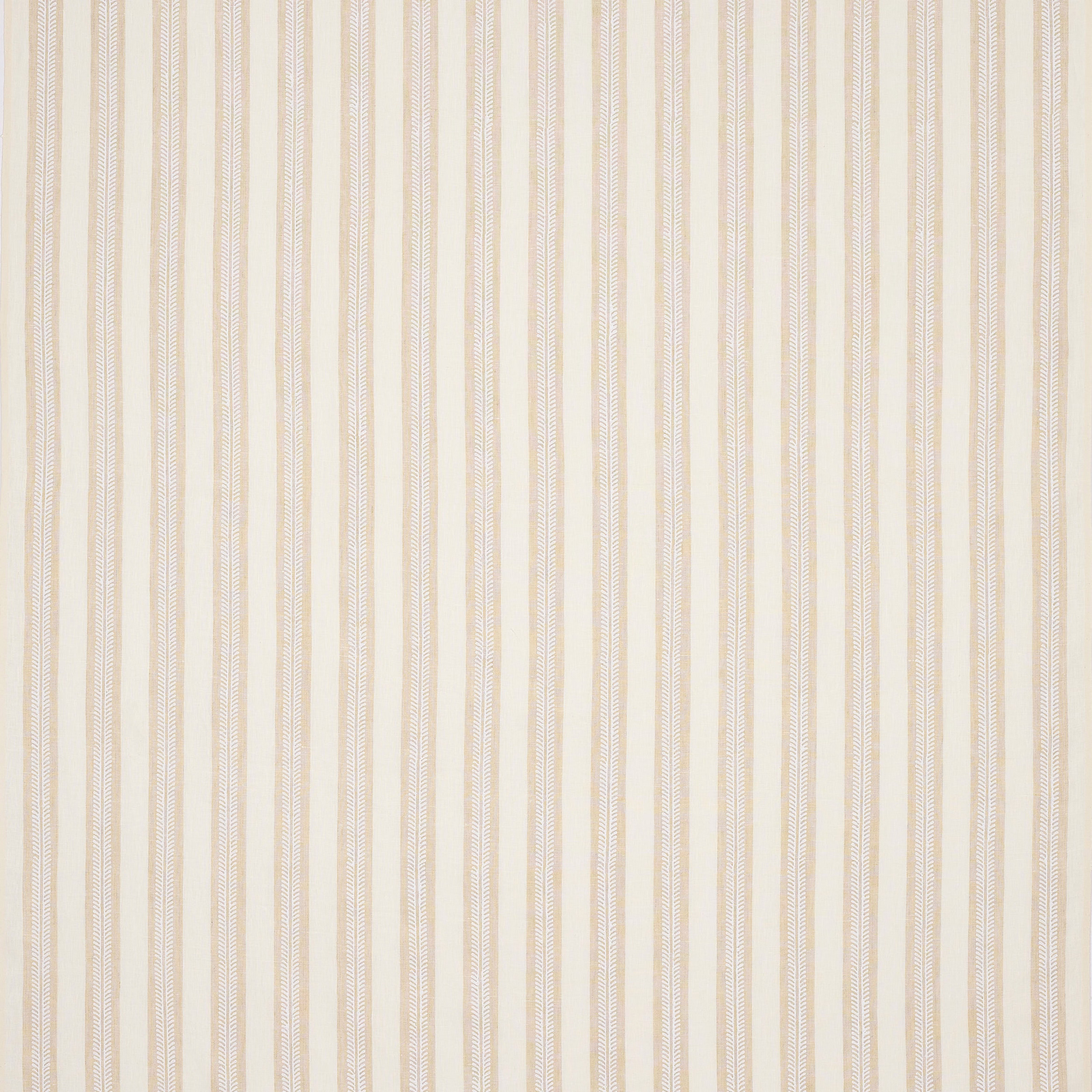 Pale ivory linen fabric with fine vertical cream stripes and subtle woven texture
