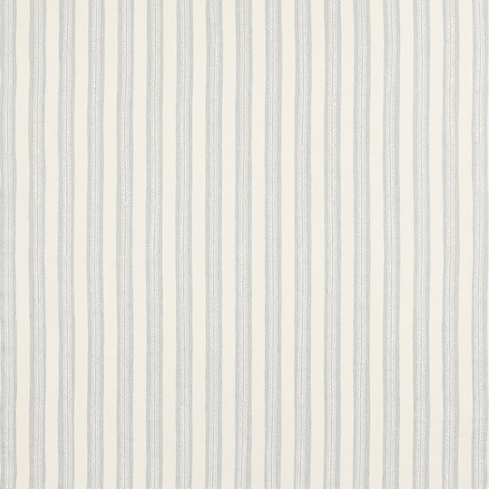 Pale blue and white narrow vertical striped linen fabric swatch
