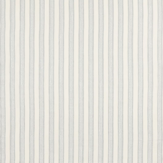 Pale blue and white narrow vertical striped linen fabric swatch