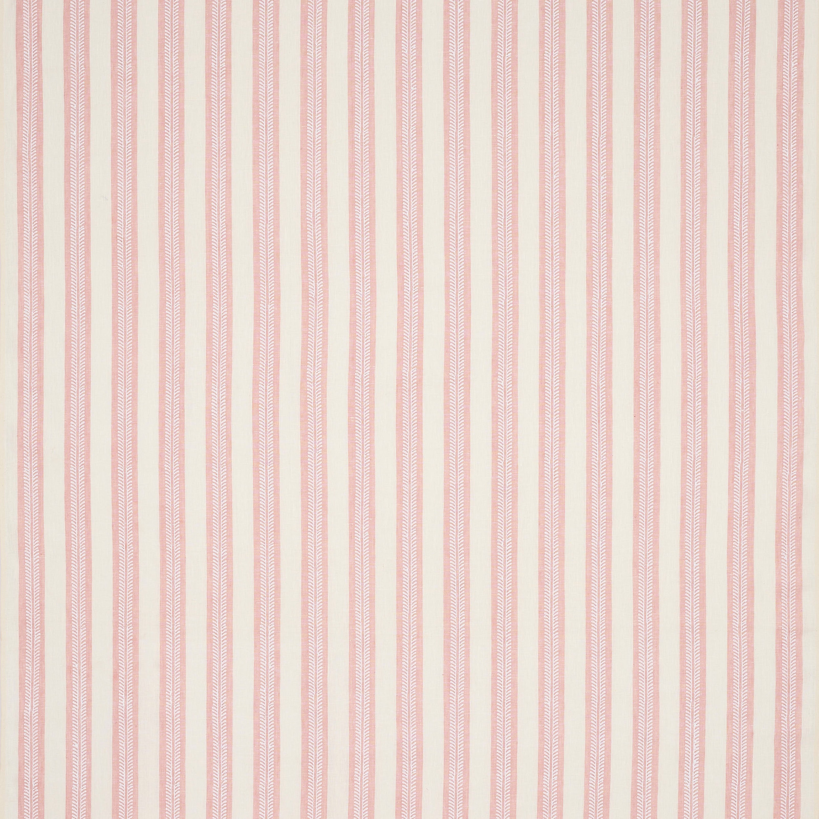Pale blush pink and ivory vertical striped linen swatch with fine herringbone detail