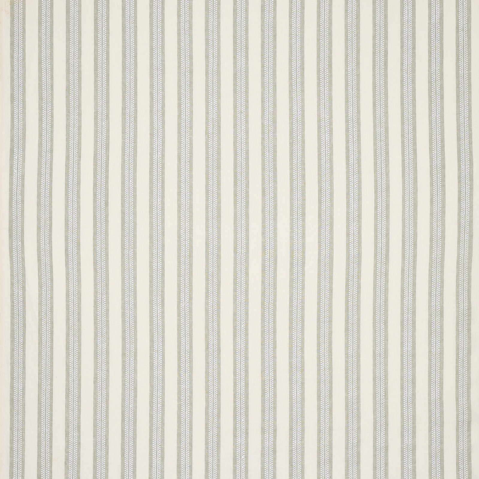 Pale sage and ivory vertical striped linen swatch with fine woven texture