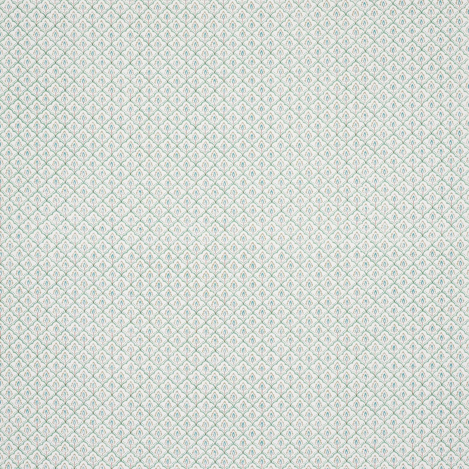 Small mint-green leaf motif on a pale woven ground