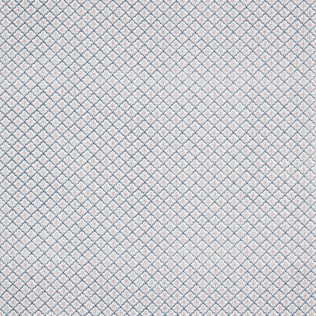 Small indigo blue diamond print on a pale linen-blend fabric swatch