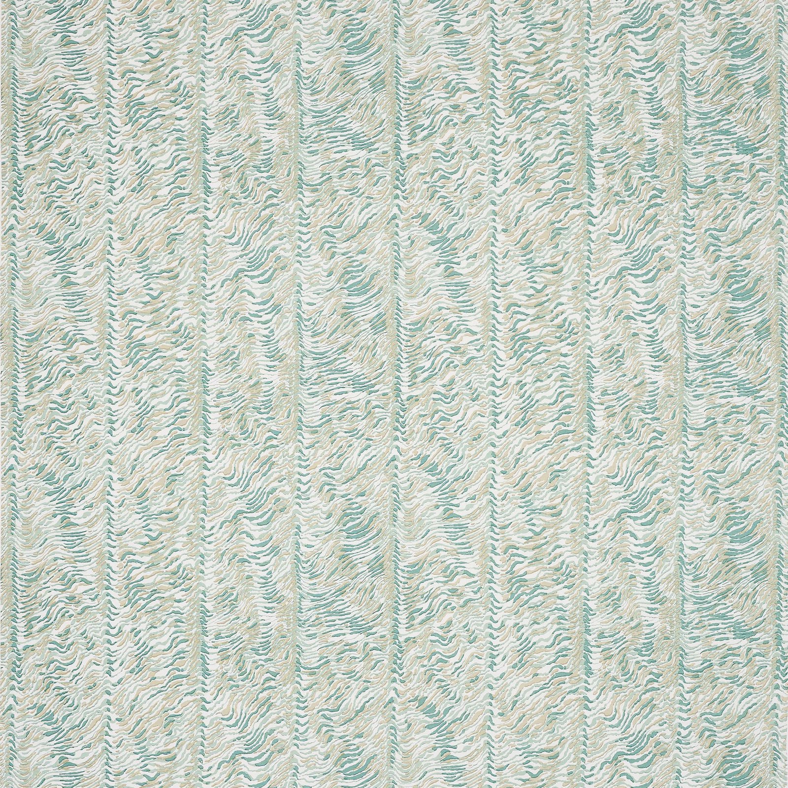 Soft aqua and cream vertical stripe fabric with wavy textured weave