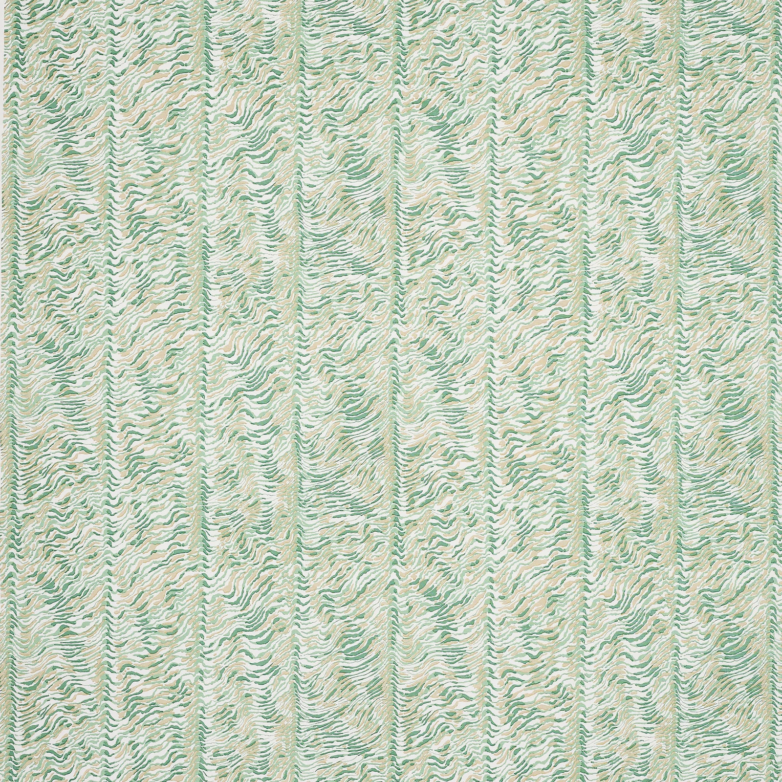 Pale mint green striped fabric swatch with wavy textured vertical pattern