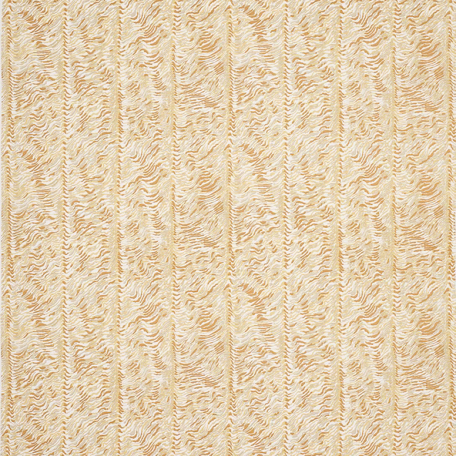 Soft buttery yellow textured fabric with fine wavy vertical stripe pattern