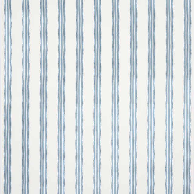 Vertical powder-blue pinstripes on a pale ground, fine woven texture