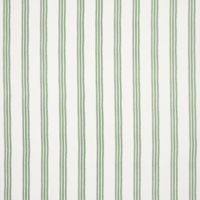 Pale ground fabric with narrow soft sage green vertical stripes