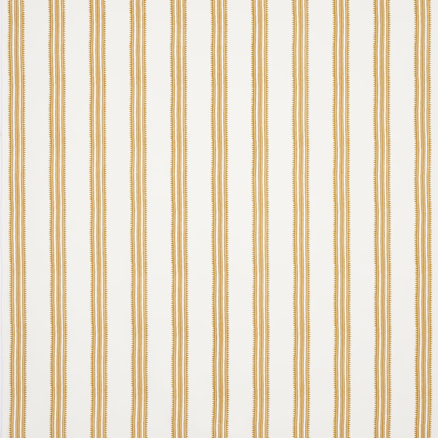 Cream fabric swatch with slim vertical ochre-gold stripes and fine woven detail