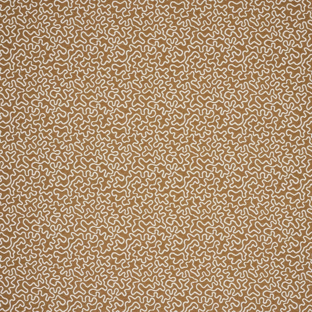 Camel beige fabric swatch with a dense cream abstract line pattern
