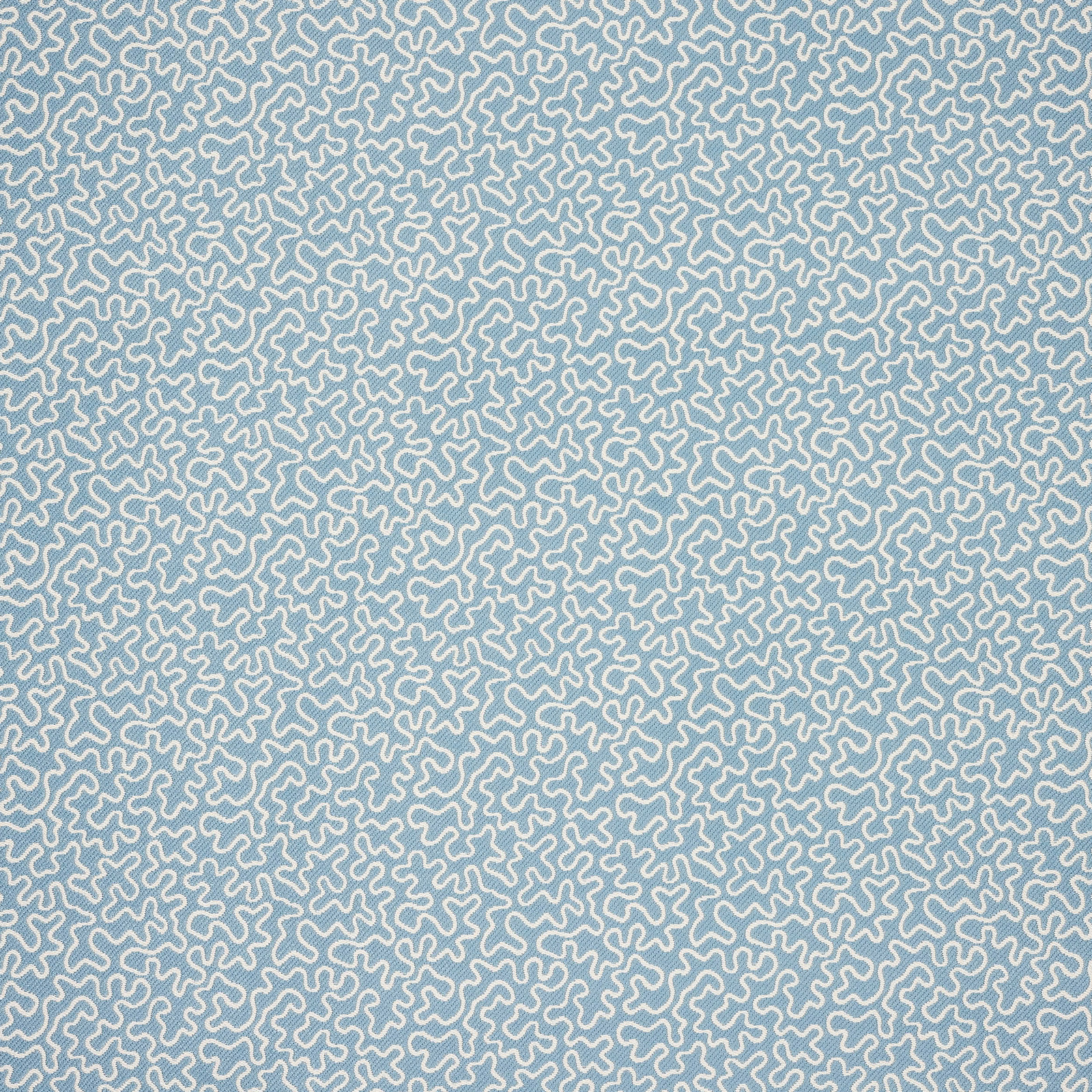 Pale sky-blue fabric with a fine white looping abstract pattern