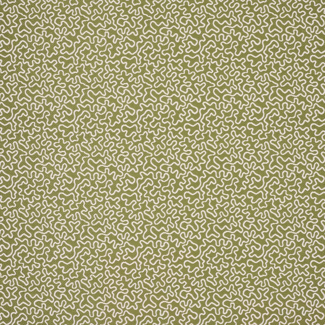 Soft olive fabric with small looping abstract pattern in pale stone