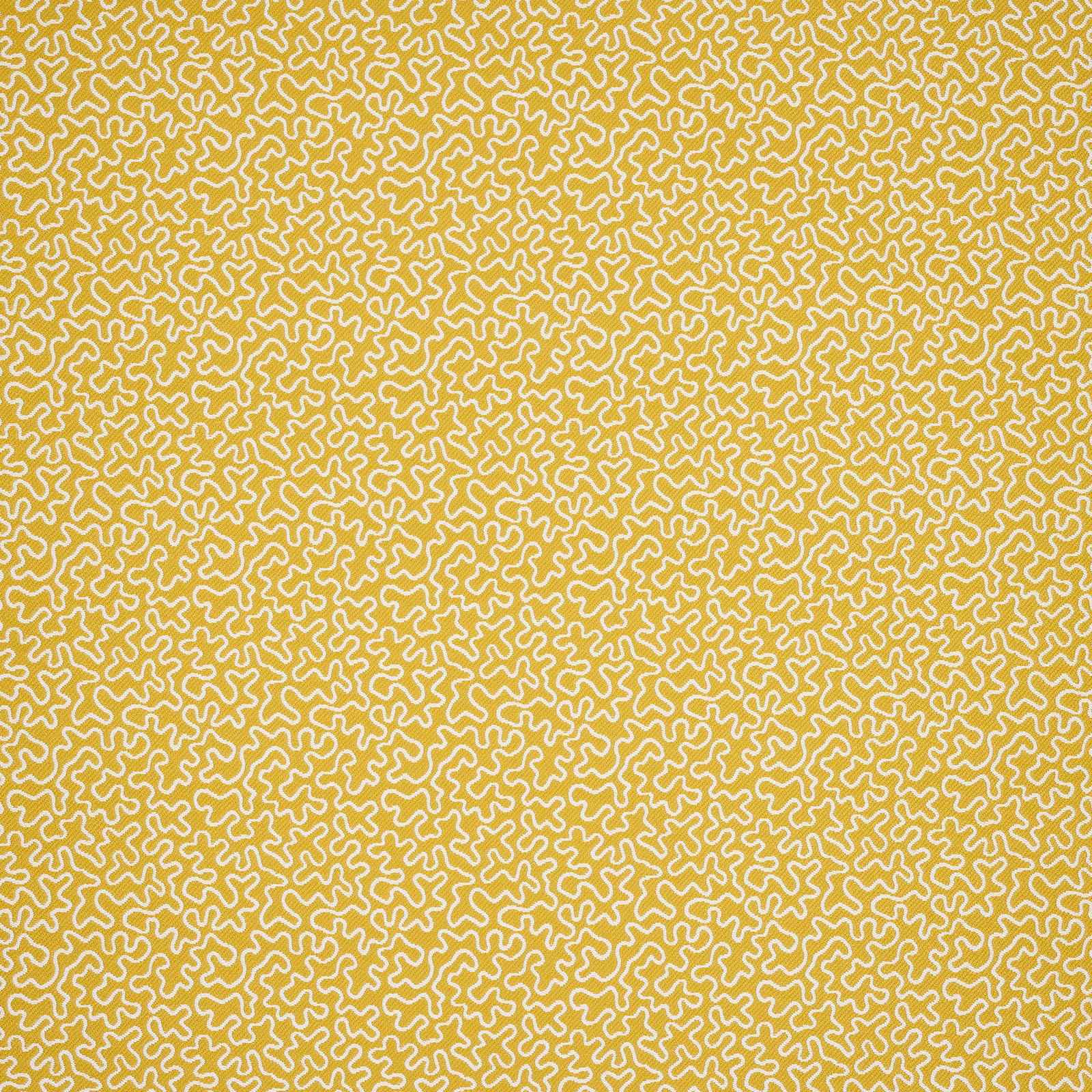 Yellow-gold abstract squiggle pattern fabric with pale outlined motif