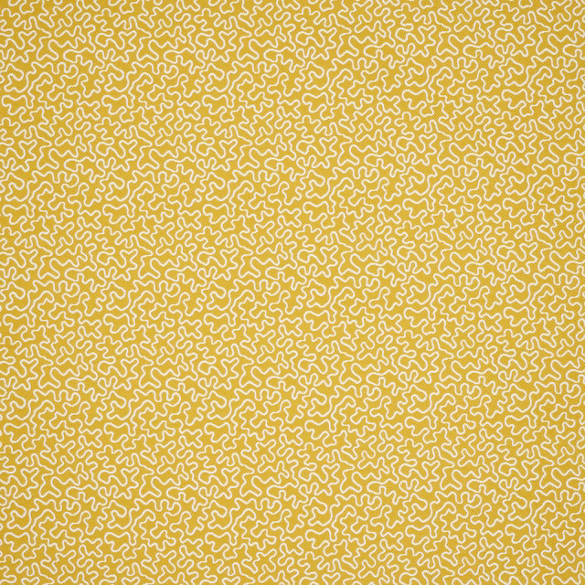 Yellow-gold abstract squiggle pattern fabric with pale outlined motif