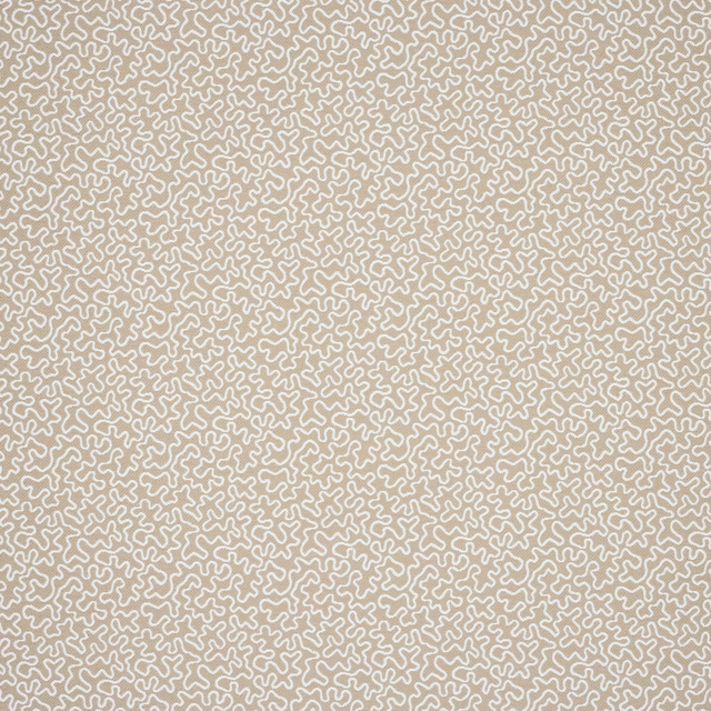 Close-up of Corti Taupe fabric showing a small abstract taupe and cream repeat
