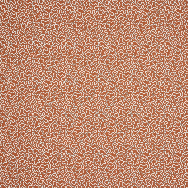 Terracotta abstract loop pattern with pale cream outlines on woven fabric