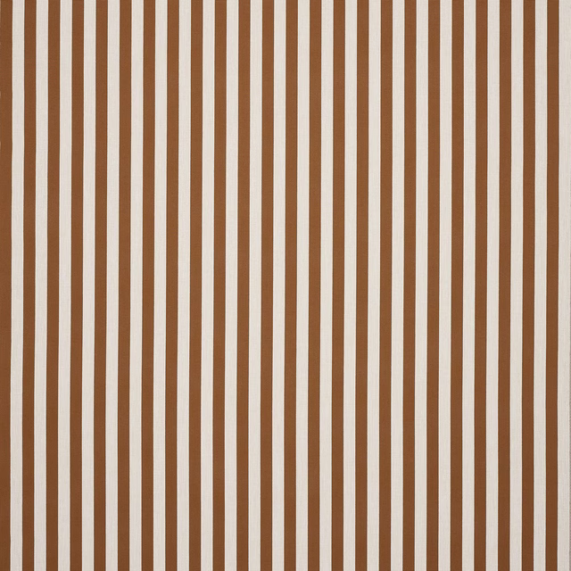 Vertical camel and ivory striped fabric swatch with fine woven texture