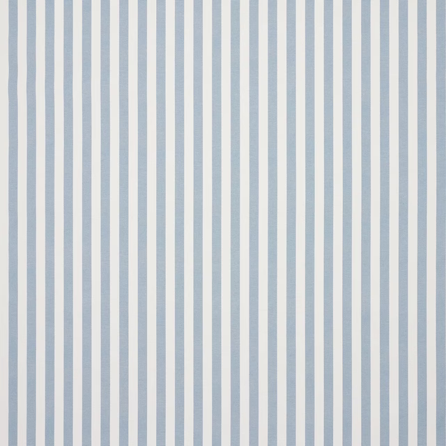 Pale ciel blue and white vertical striped woven fabric swatch