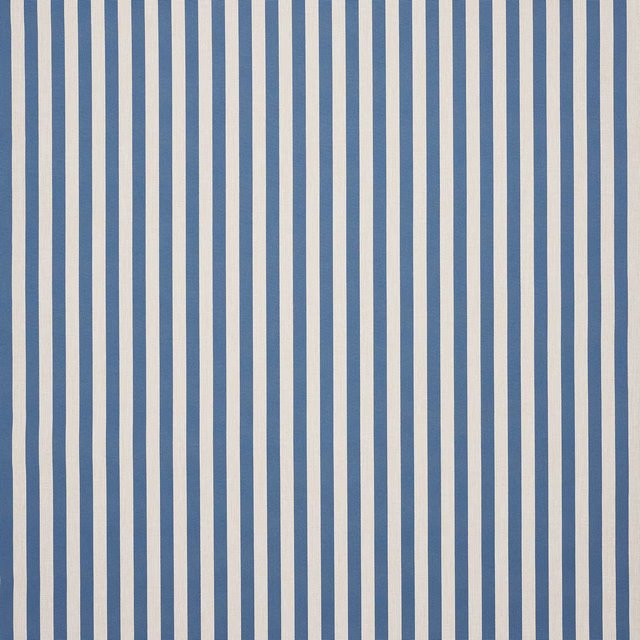 Vertical soft blue and ivory striped fabric with fine woven texture
