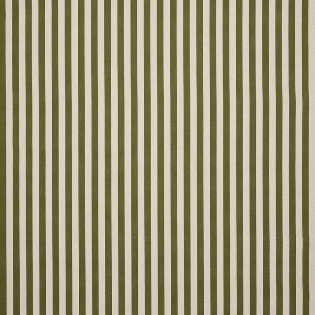 Muted olive and ivory vertical stripe fabric with a fine woven texture